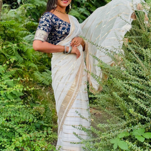 Georgette Foil Stripe Saree
