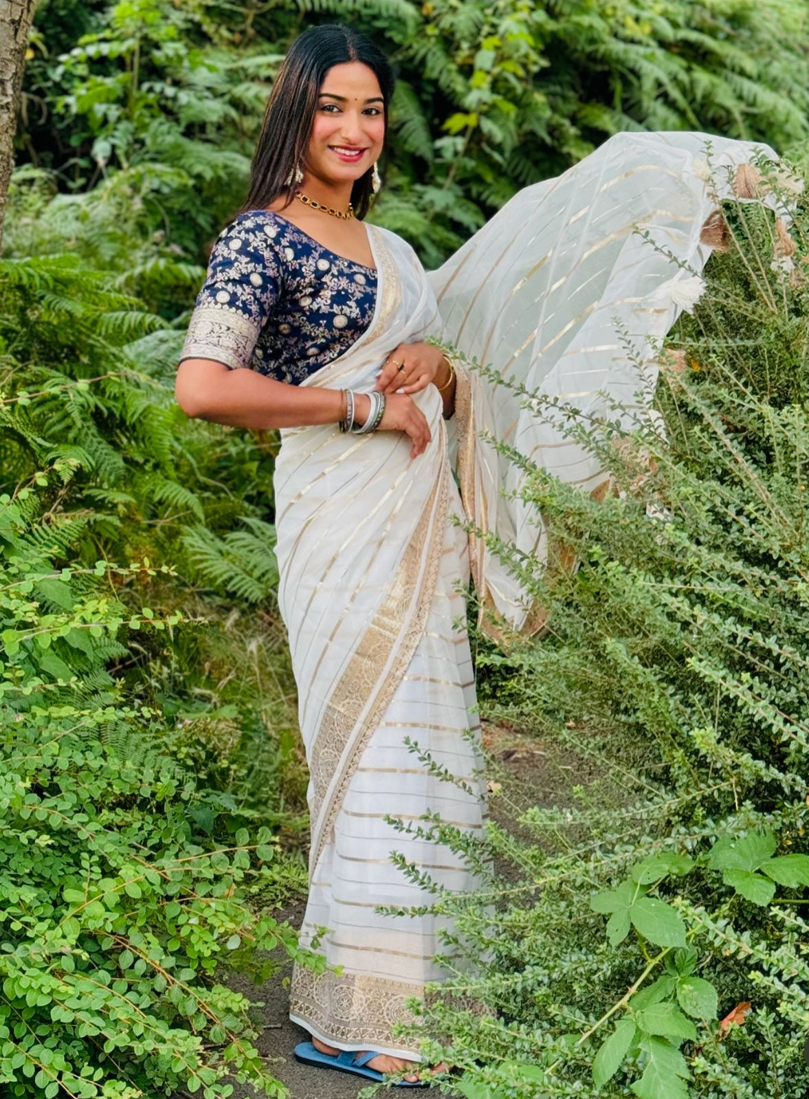 Georgette Foil Stripe Saree