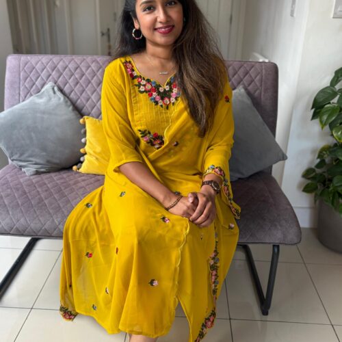 Georgette Floral Embroidery Salwar - Yellow
