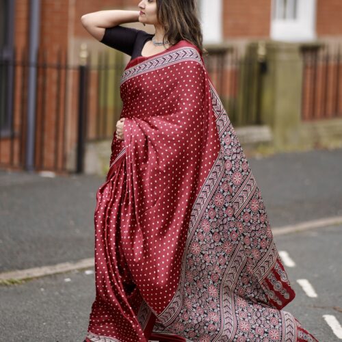 Digital Bandhani Print Semi Modal Saree