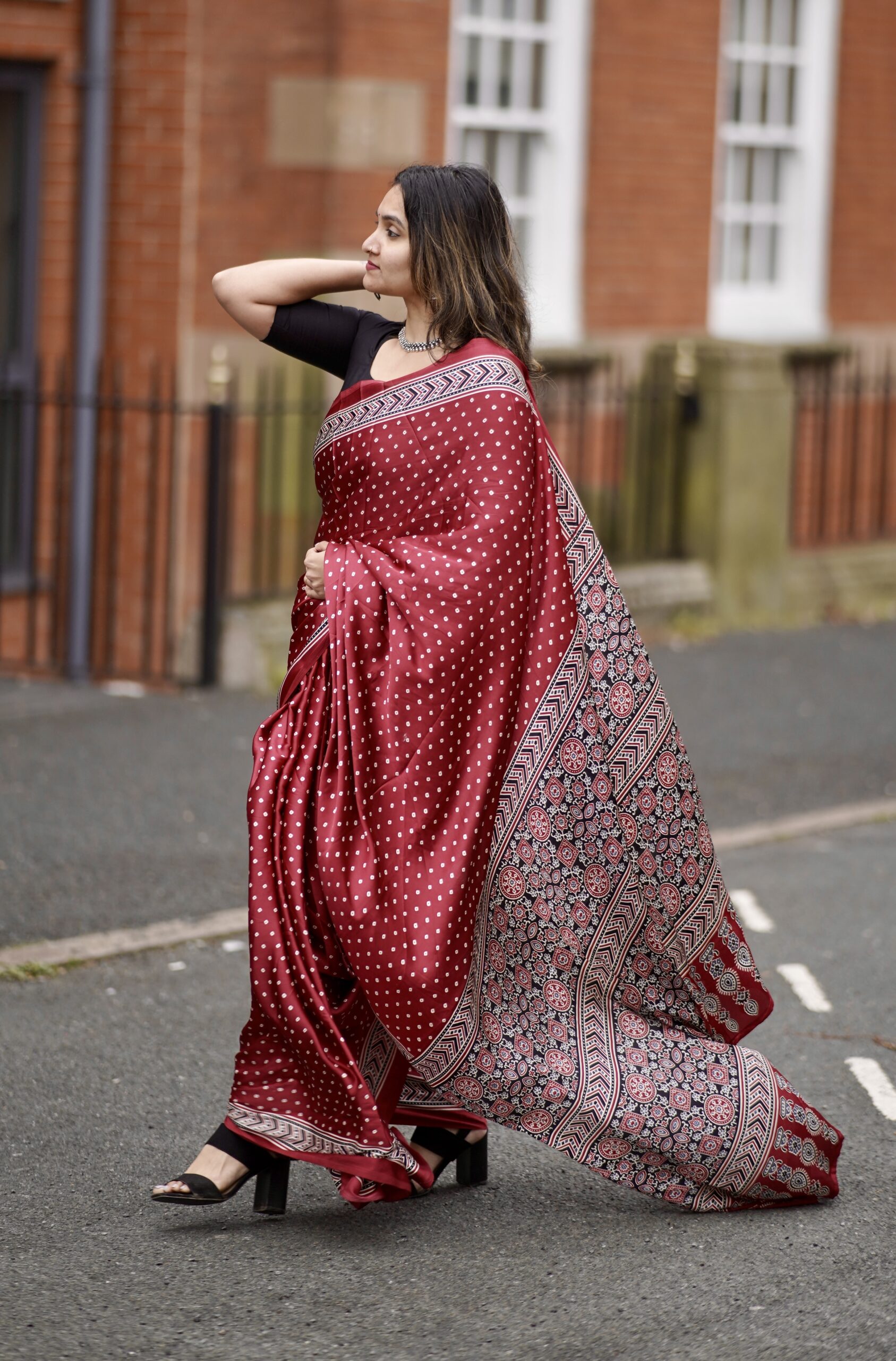 Digital Bandhani Print Semi Modal Saree