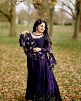 Jewel Neck Anarkali  -Navy Blue