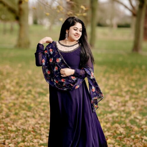 Jewel Neck Anarkali  -Navy Blue