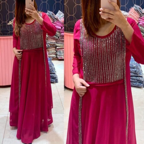 Designer Shrug Top & Skirt - Pink - Size - 44”