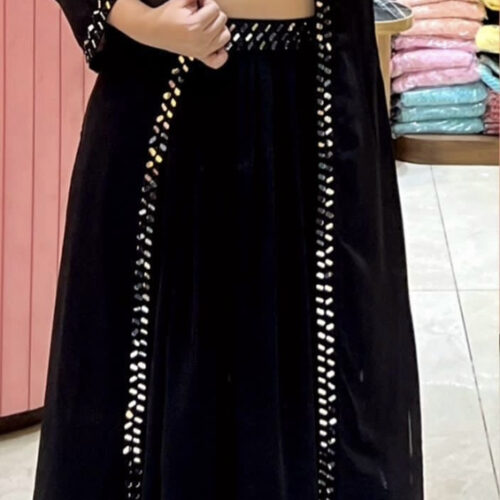 Designer Mirror Work Skirt & Top - Black
