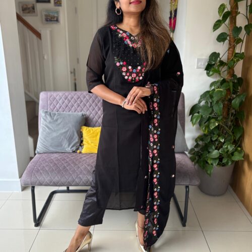 Georgette Floral Embroidery Salwar - Black