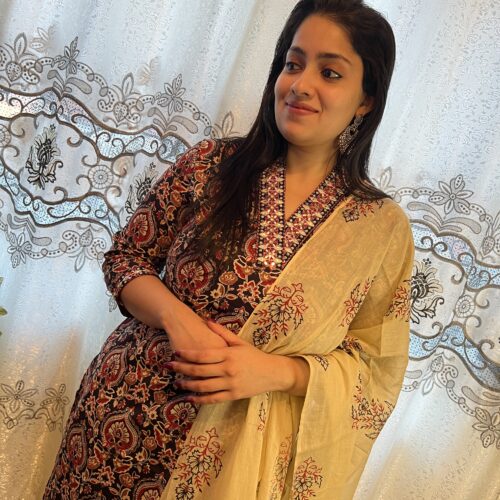 Kalamkari Print Cotton Salwar Suit - Black
