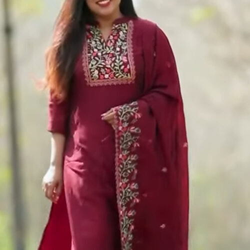 Marron Vichitra Silk Salwar - Size XXL