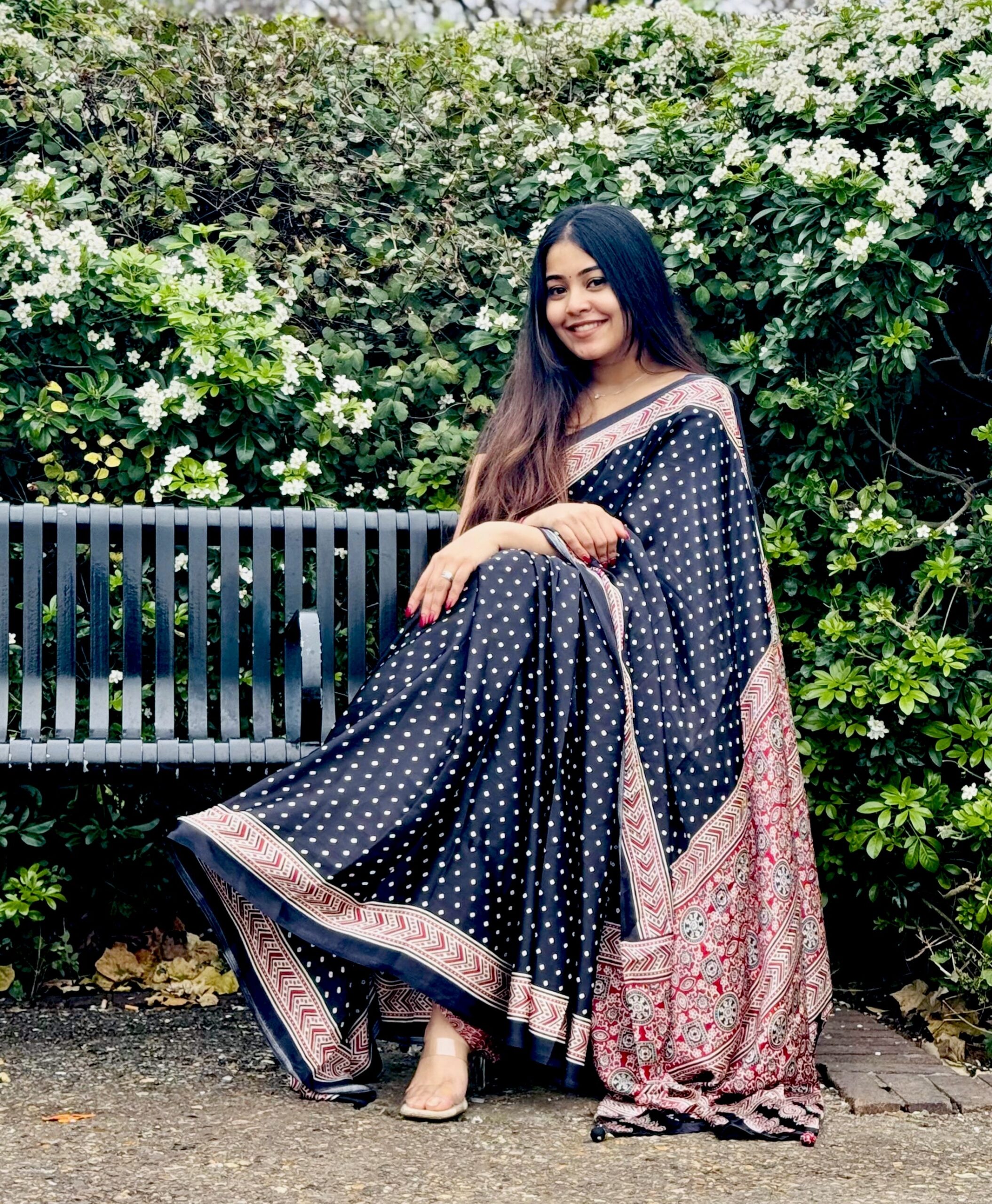 Digital Bandhani Print Semi Modal Saree - Black
