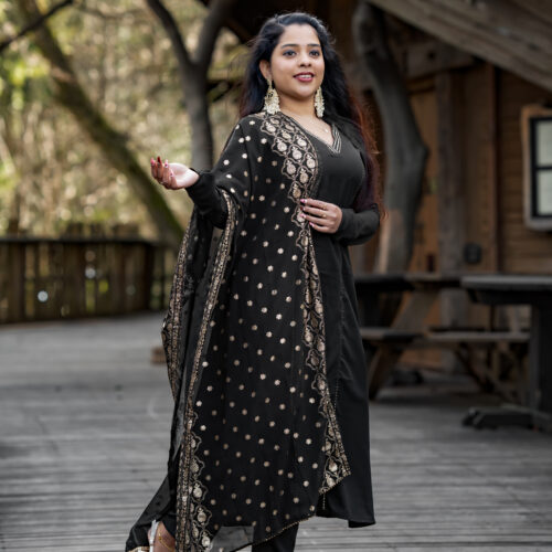 Black golden printed duppatta - Salwar set