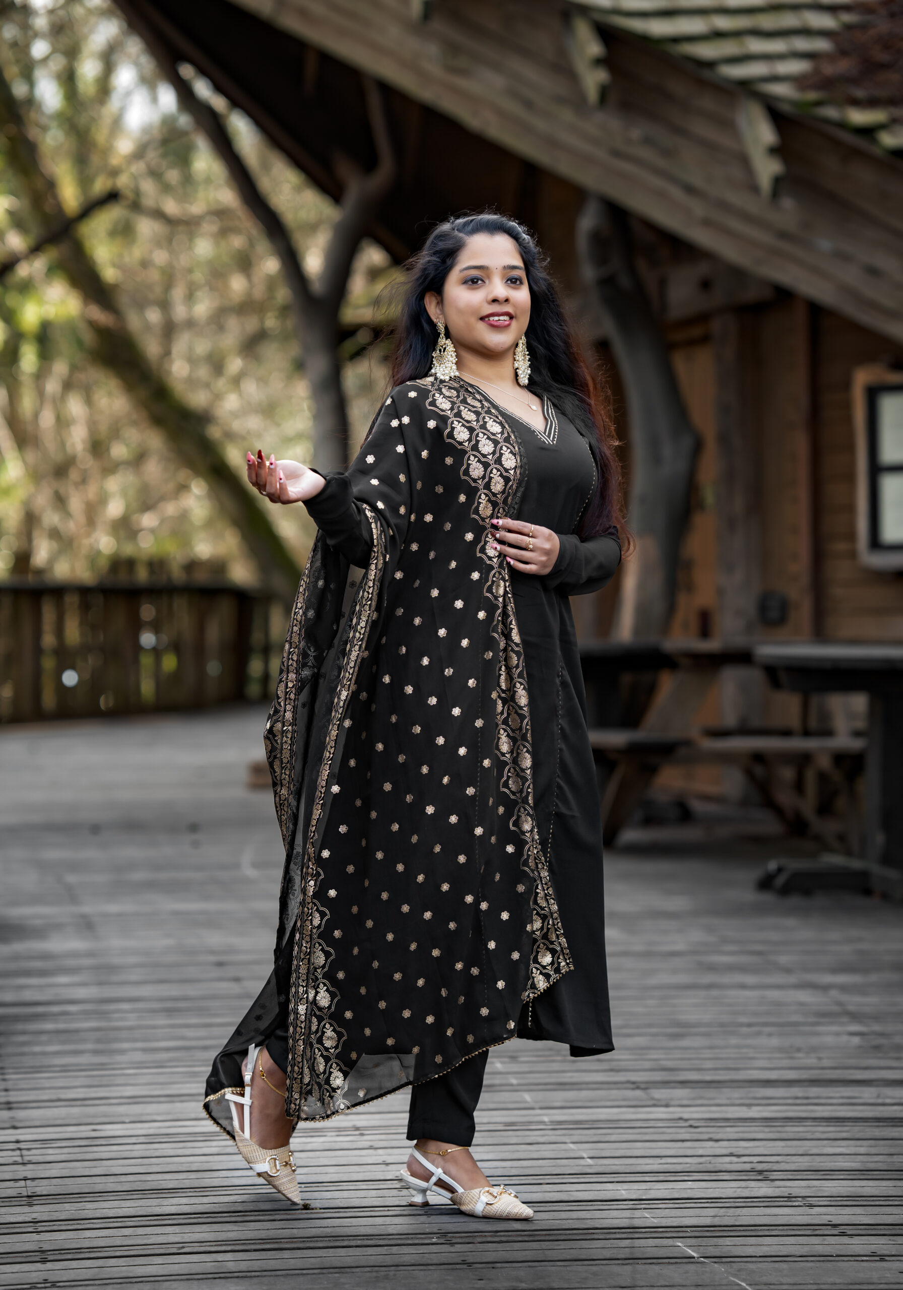 Black golden printed duppatta - Salwar set