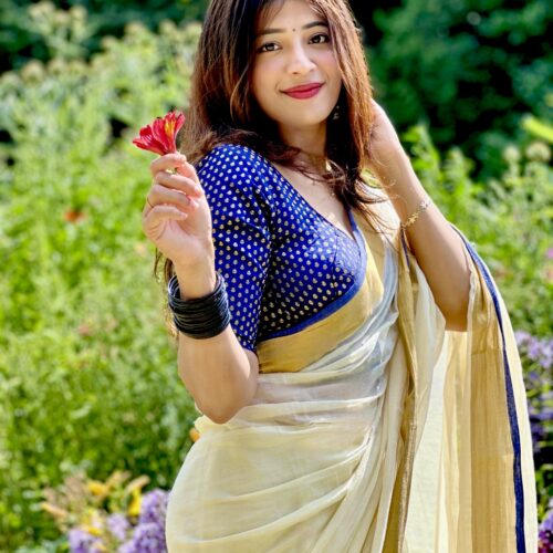 Blue MulMul Cotton Saree