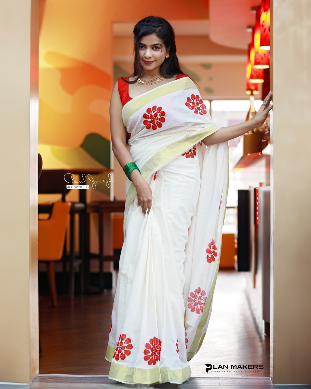 Floral Cotton Kasavu Saree