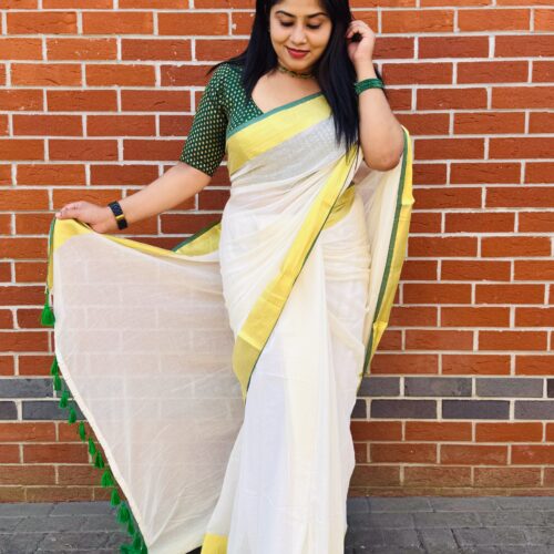Green MulMul Cotton Saree