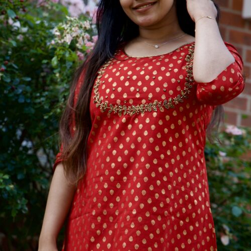 Designer Kurti with Intricate Handwork: Red