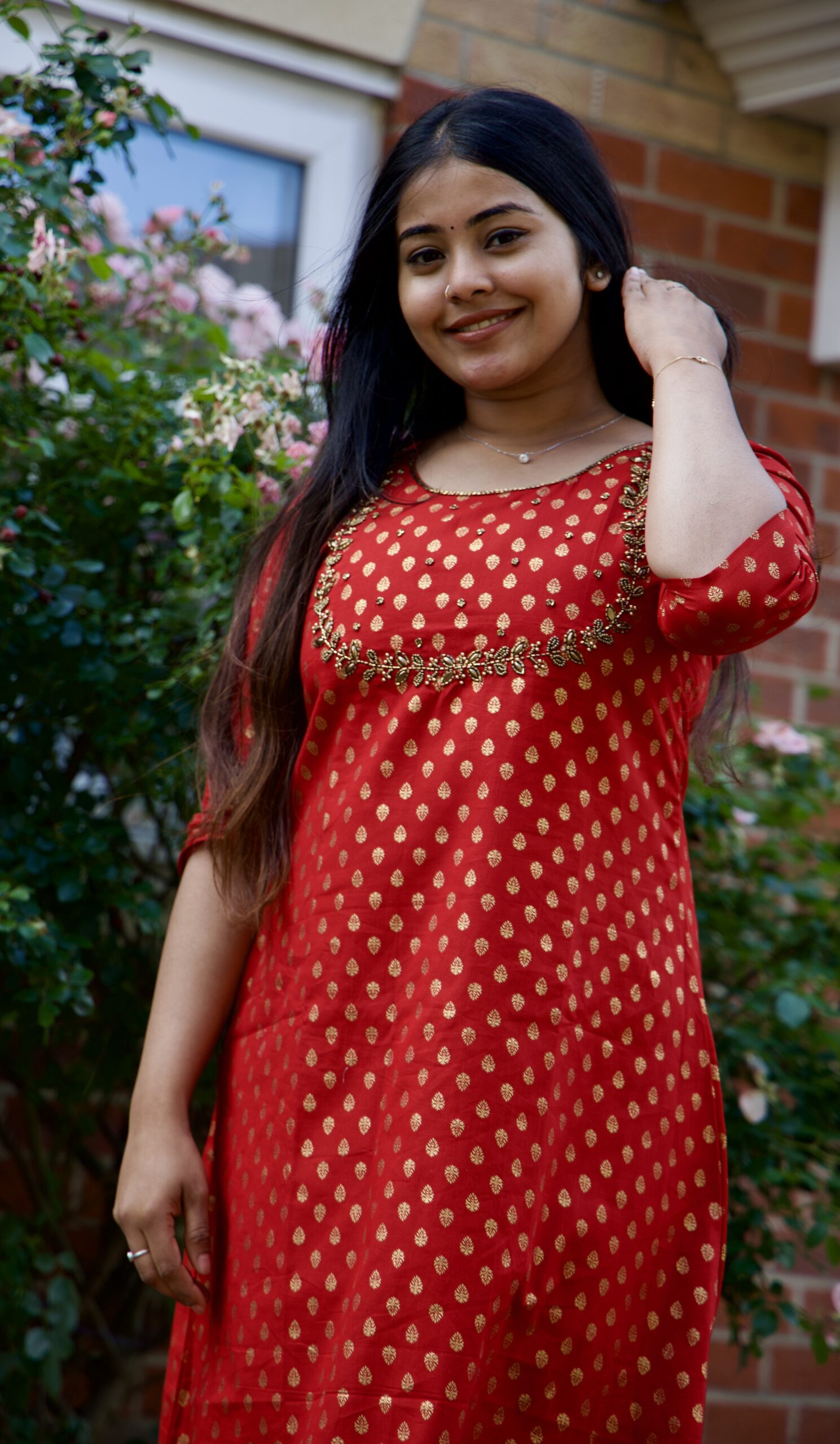 Designer Kurti with Intricate Handwork: Red