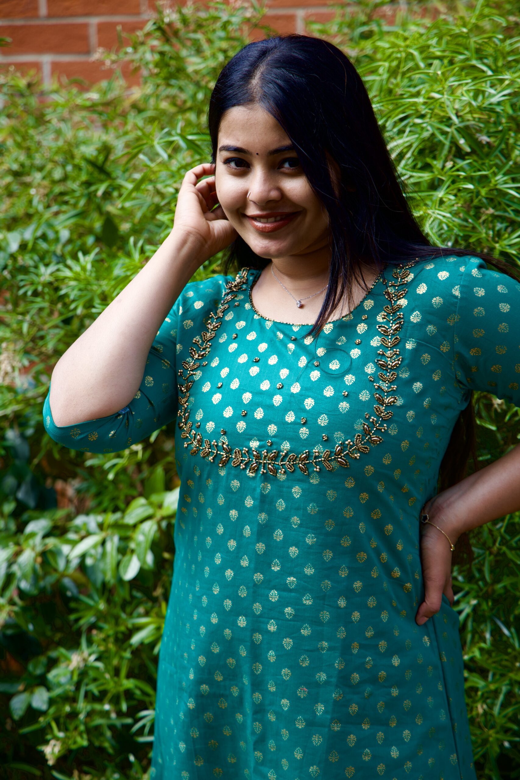 Designer Kurti with Intricate Handwork: Aqua Green