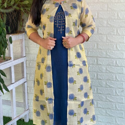 Golden Tissue Jacket A-Line Kurthi