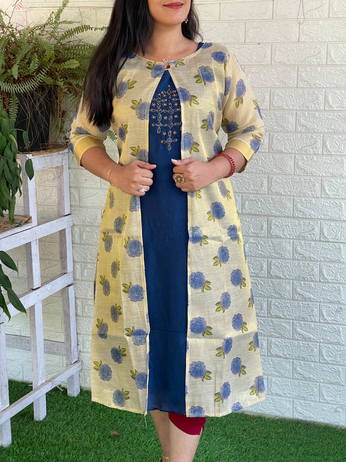 Golden Tissue Jacket A-Line Kurthi