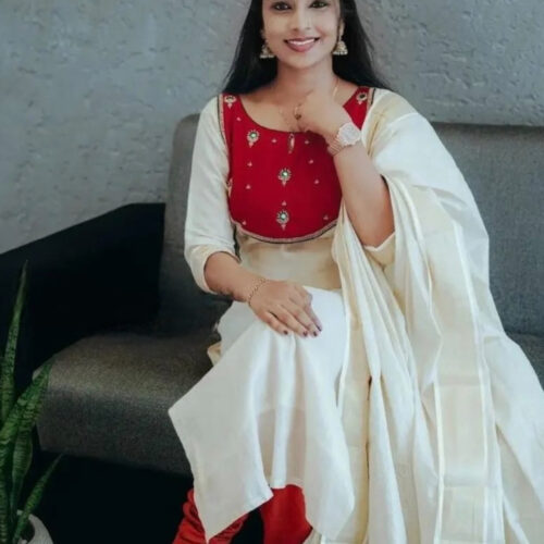 Golden Tissue Salwar Set - Red