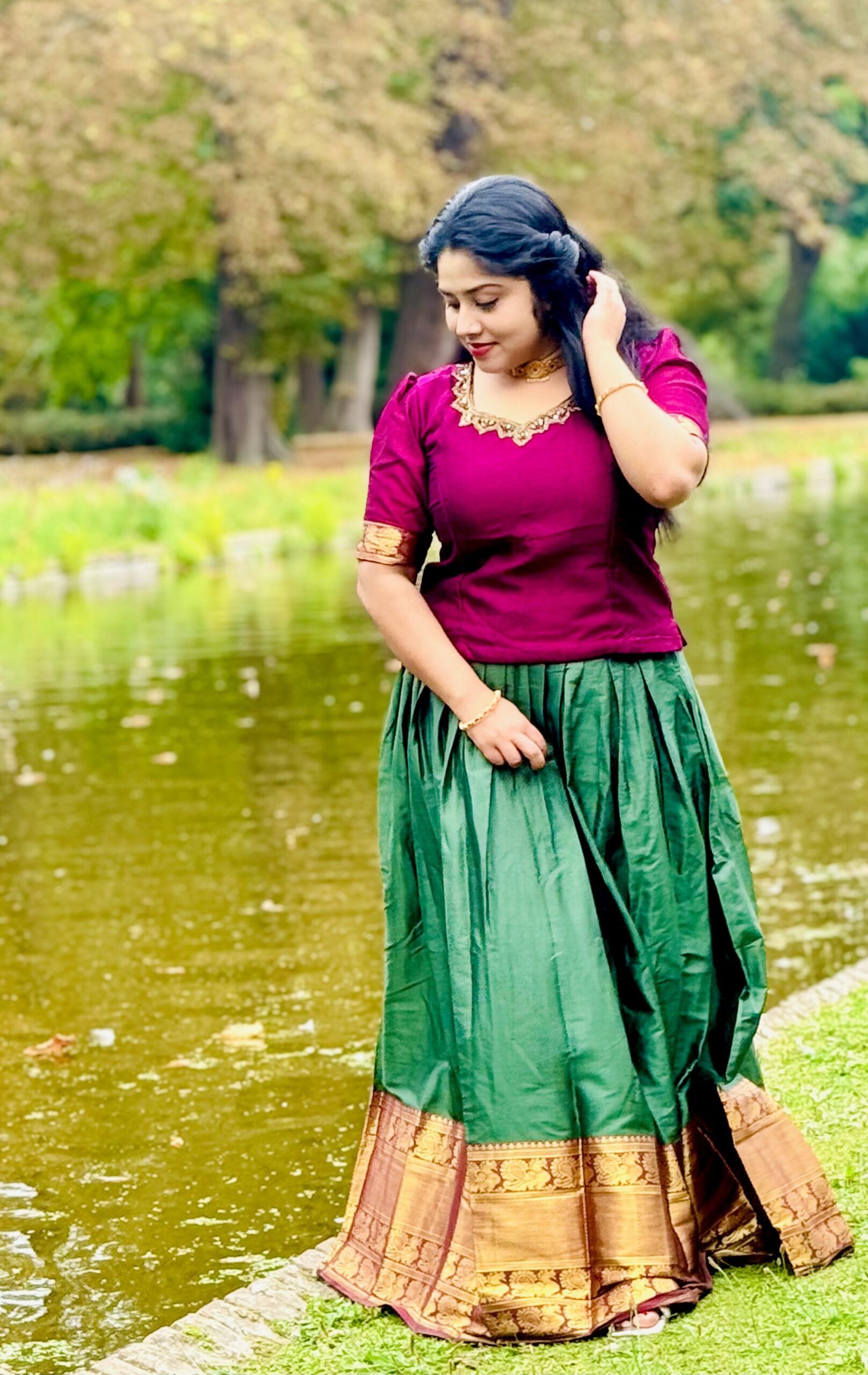 Handcrafted Semi-Silk Pattu Pavada