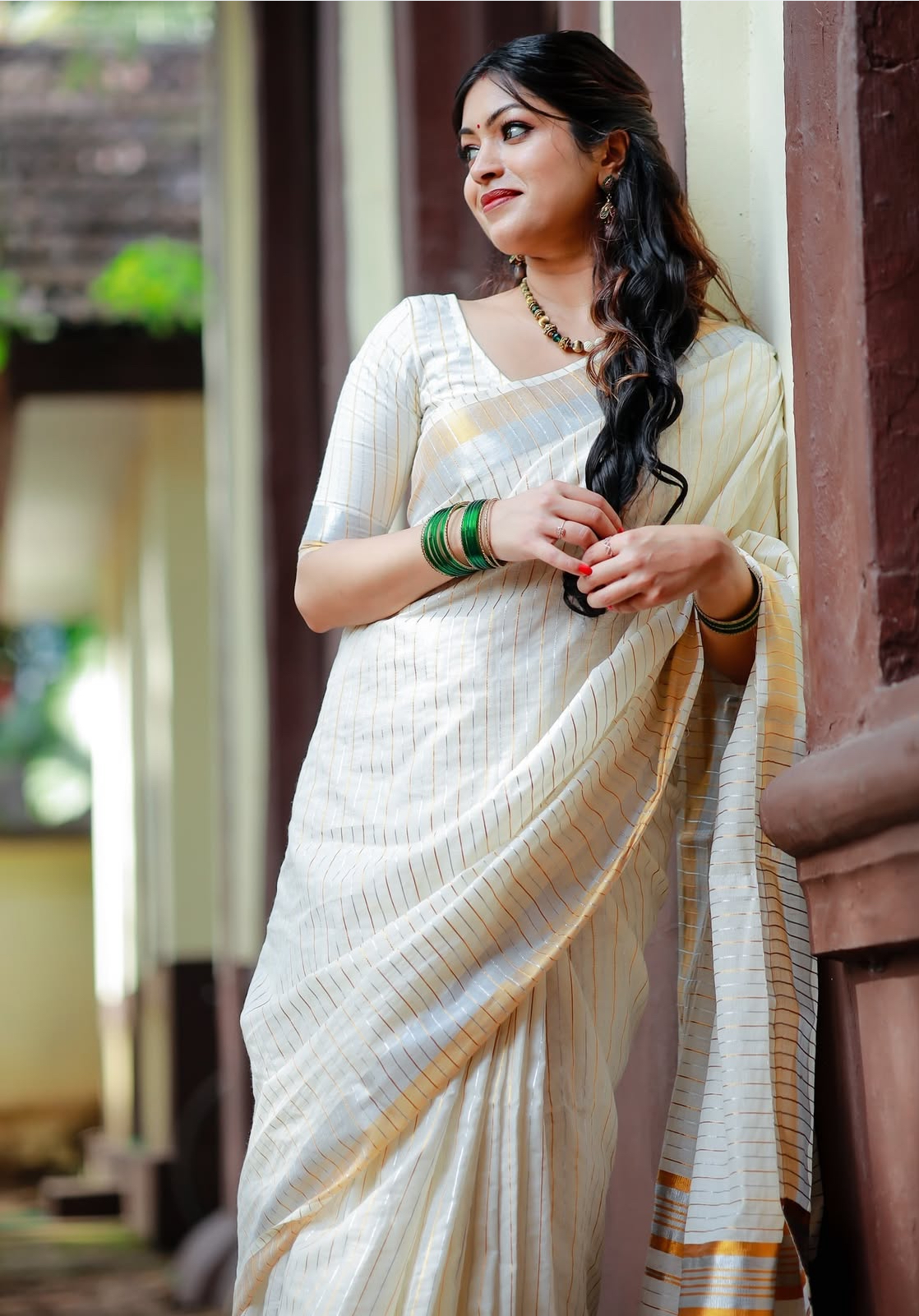 Ready to Wear - Stripe Silver & Gold Saree with  Stitched Blouse