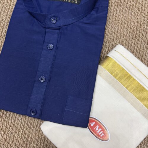 Navy Blue Silk Kutha & Mundu - Size 40โ