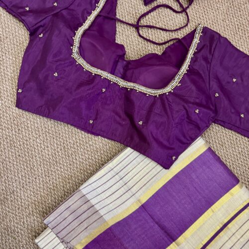 Purple Tissue Set Saree with Handworked Stitched Blouse