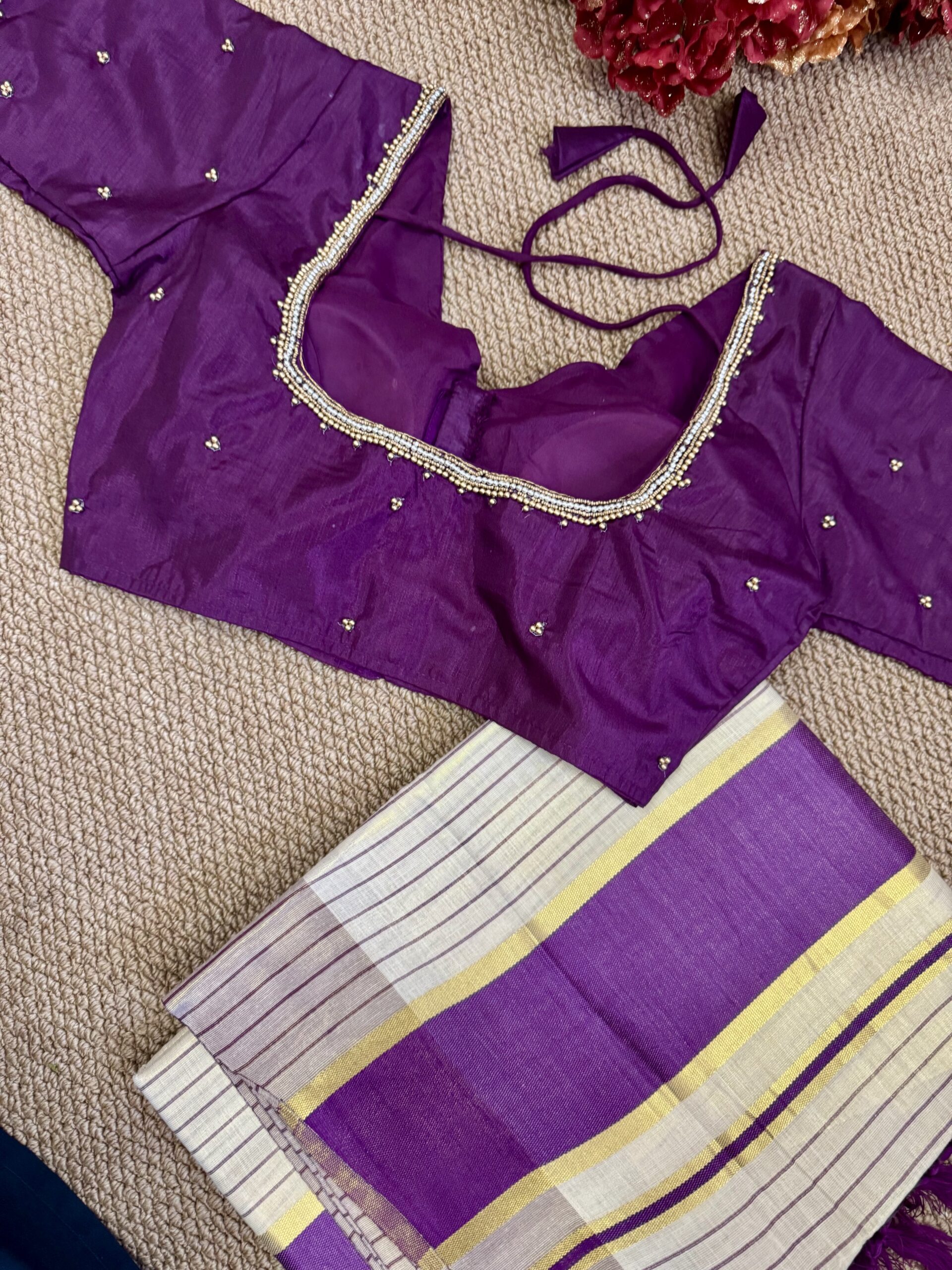 Purple Tissue Set Saree with Handworked Stitched Blouse
