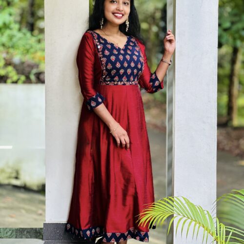 Designer Handwork  Panel Kurthi - Maroon Red