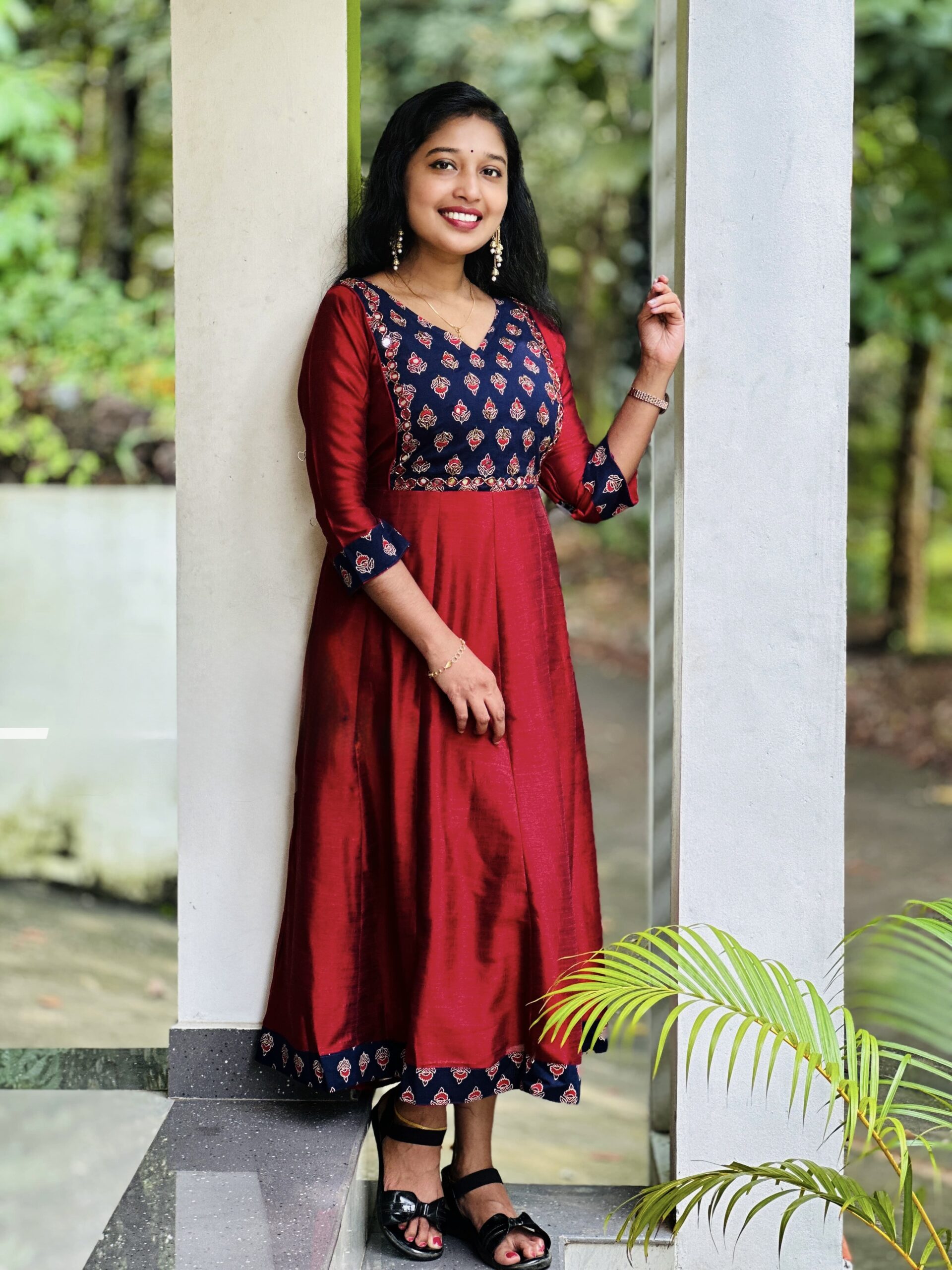 Designer Handwork  Panel Kurthi - Maroon Red