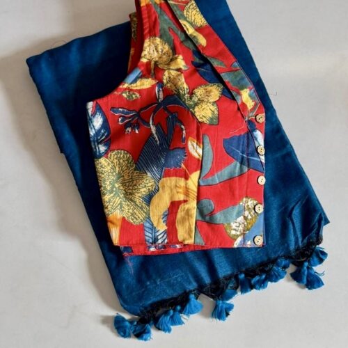 Khadi Cotton Saree with stitched blouse