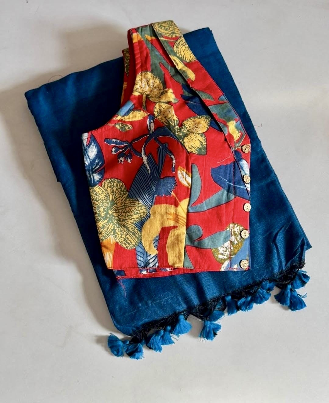 Khadi Cotton Saree with stitched blouse