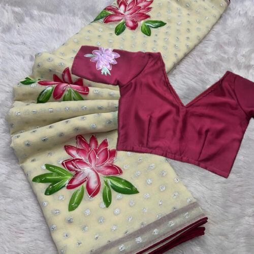 Floral Viscose Saree with Stitched Blouse