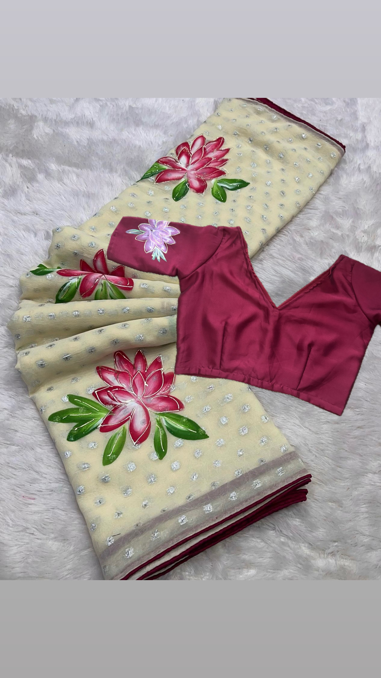 Floral Viscose Saree with Stitched Blouse