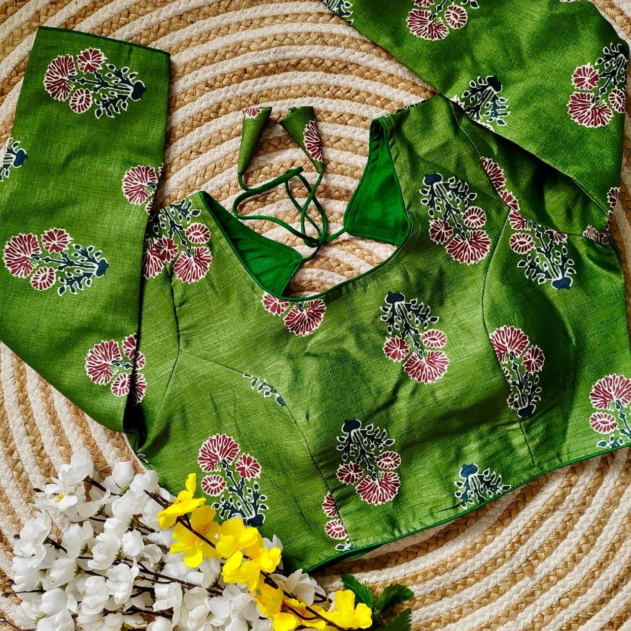 Kalamkari Print Blouse -Green