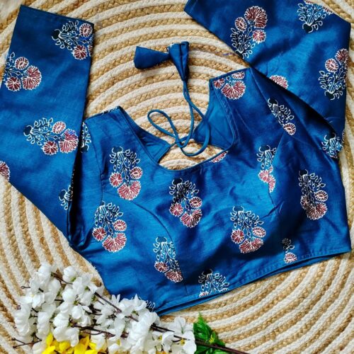 Kalamkari Print Blouse -Teal Blue