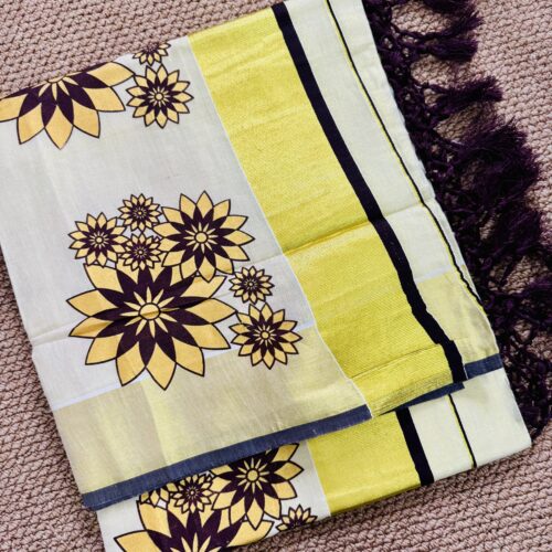 Bloom in Beauty: Floral Tissue Saree - Brown