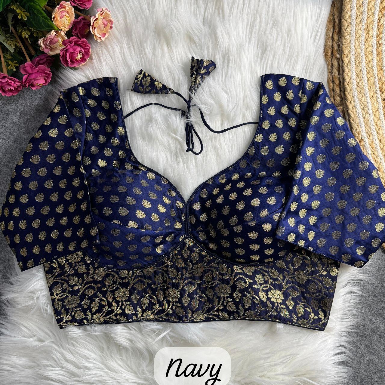 Brocade Blouse - Navy Blue