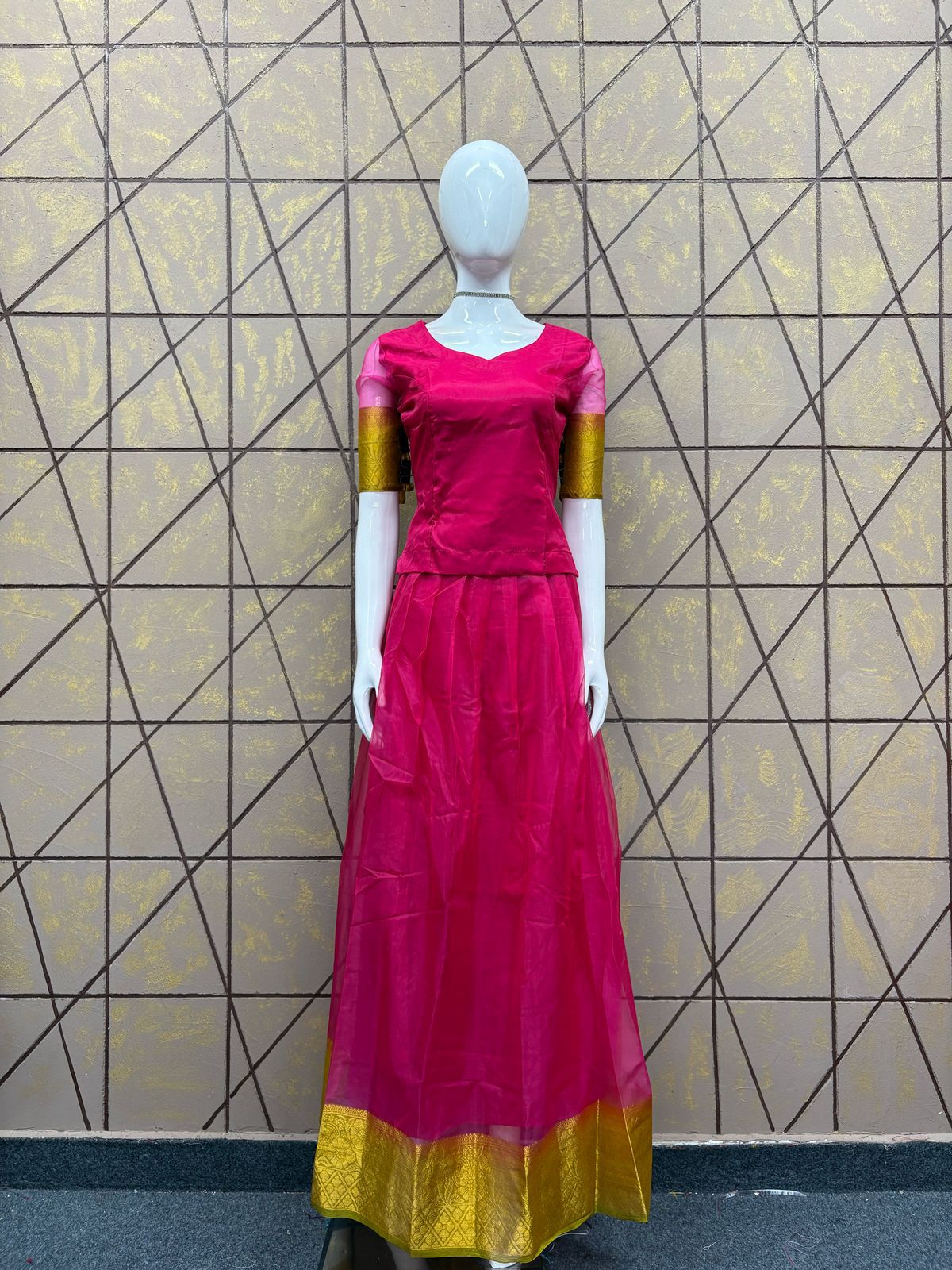 Organza  PattuPavada - pink
