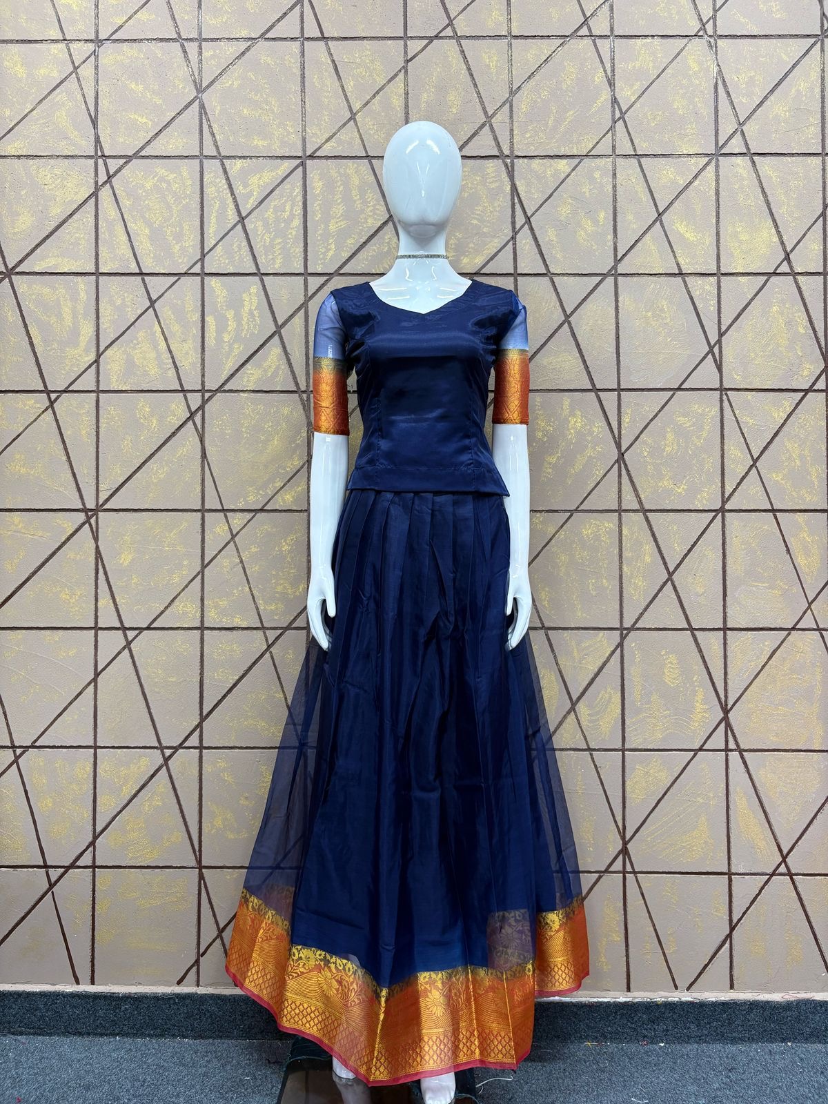 Organza  PattuPavada - Navy Blue