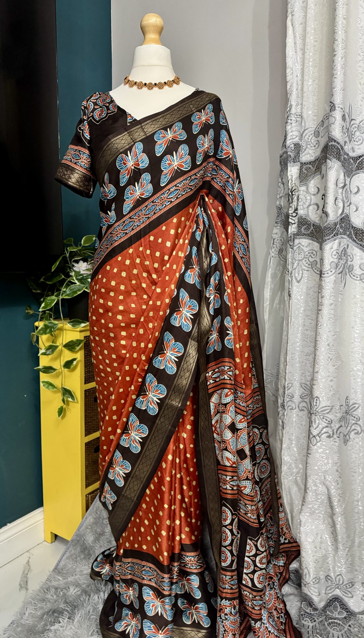 Rustic Orange & Brown bandini ajrakh printed saree (Copy)