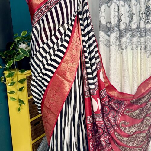 Black & White Striped Saree