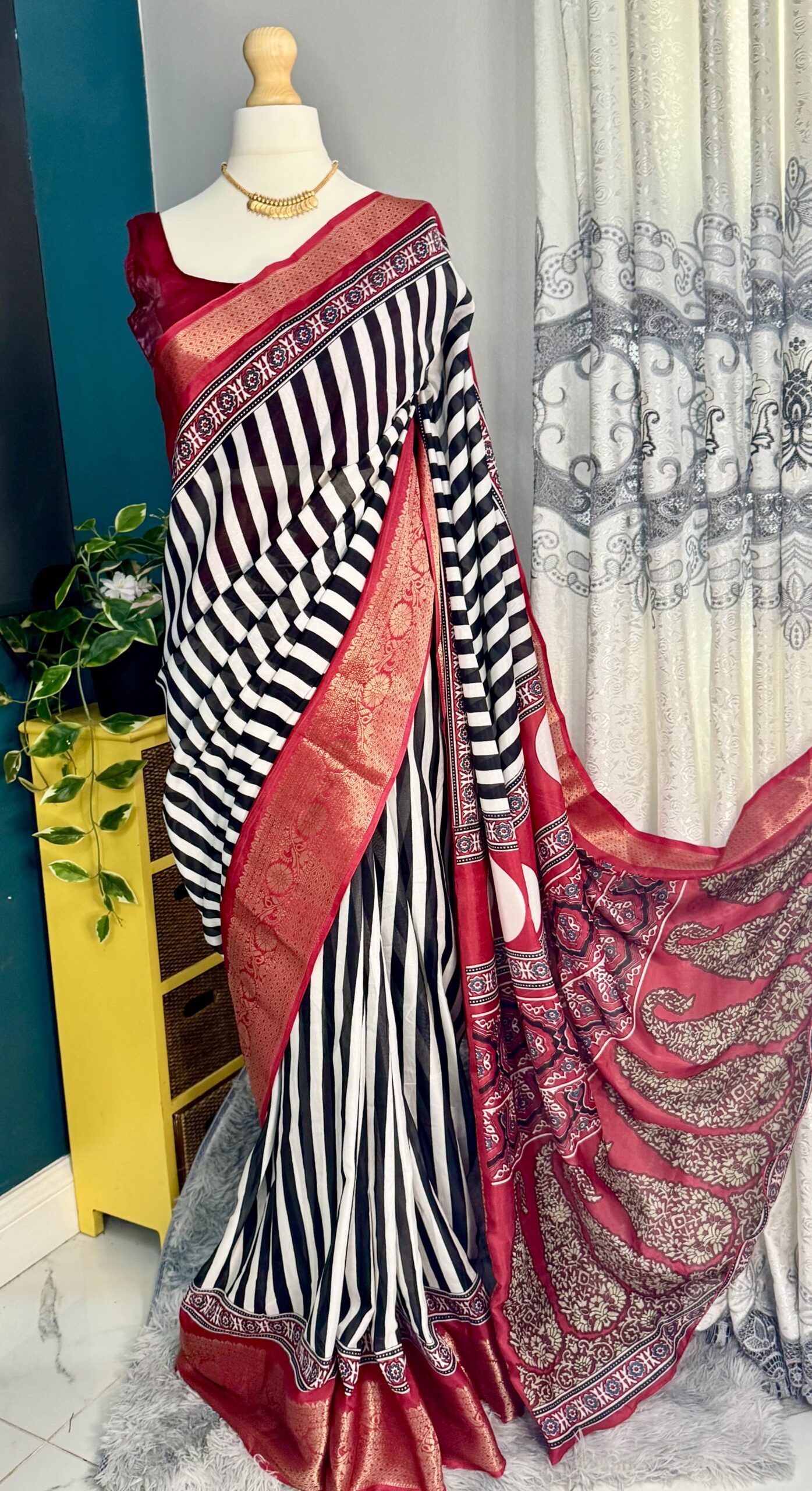 Black & White Striped Saree