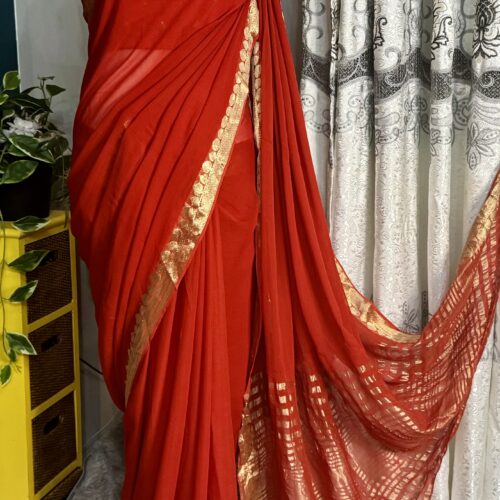 Viscose chinon Silk Saree with beautiful Zari border - Red