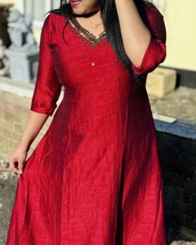 Designer Handwork  A-Line Kurthi  - Maroon
