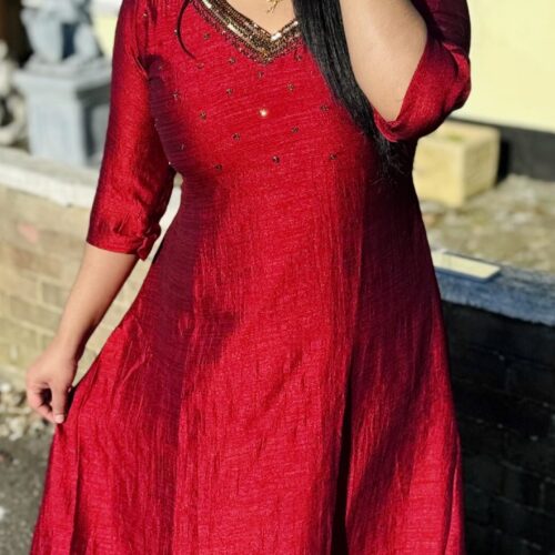 Designer Handwork  A-Line Kurthi  - Maroon