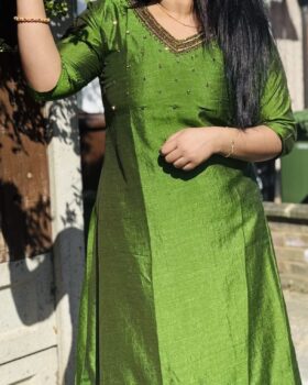 Designer Handwork  A-Line Kurthi - Green