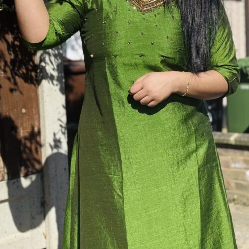 Designer Handwork  A-Line Kurthi - Green