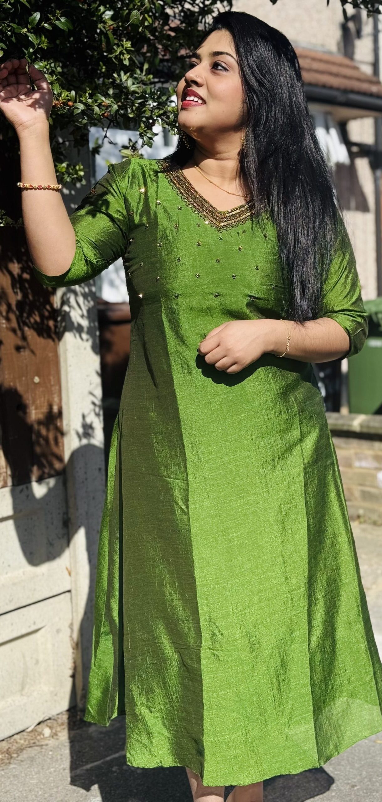 Designer Handwork  A-Line Kurthi - Green